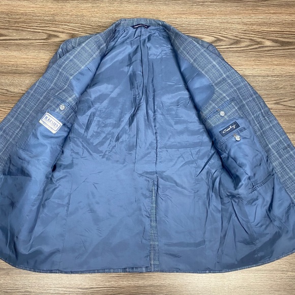 Coppley Blue w/ Grey Windowpane Silk Sport Coat 44 - Picture 4 of 7